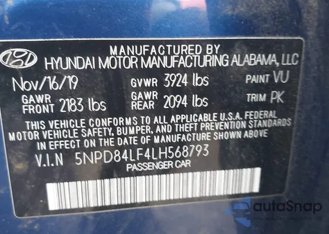 2020 Hyundai Elantra Sel из США, поврежденный, VIN 5NPD84LF4LH568793